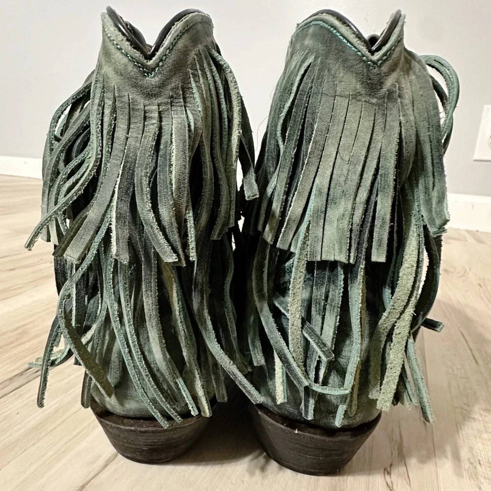 Redneck‎ Riviera Teal Suede Leather Fringe Cowgirl Boots Size 8